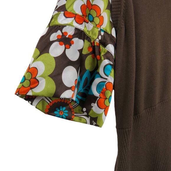 RQT 1990s Vintage Brown Sweater Vest with Retro Floral Collar Underlay Large - Picture 2 of 5